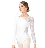 Adult Long Sleeve Leotard with Lace Sleeve and Insert,N8650BLKS,Black,Small