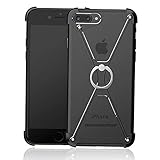 iPhone 7 Plus Case, Huluwa Anti-Scratch Metal Bumper Frame Case with 360 Degree Rotating Ring Kickstand(Black)