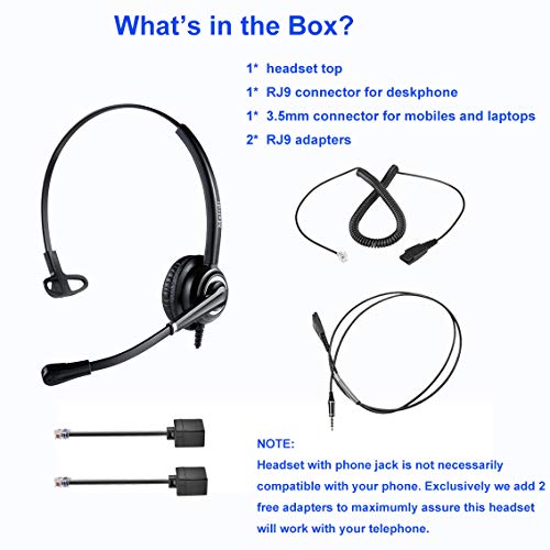 Telephone Headset with RJ9 Jack & 3.5mm Connector for Landline