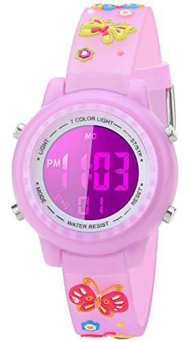 VILIYSUN Kids Watch for Boys Girls 3D Cute Butterfly Cartoon Toddler Watch Digital Silicone Band Alarm Stopwatch Digital Child Wristwatch 50M Waterproof Purple