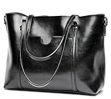 Covelin Women's Handbag Genuine Leather Tote Shoulder Bags Large Capacity Black