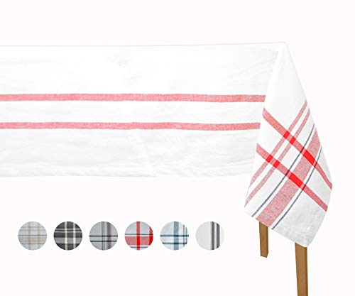 Table Cover for Kitchen Dinning Tabletop Decoration Wrinkle Free and Stain Resistant Fabric French Striped Linen Tablecloths for Kitchen Room(Table Cloth (63 X 126) French Stripes (Red/Black) - Thumbnail 6