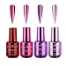 4 Pcs Plating Metallic Nail Polish Set, Salon Nails Pigment Half Mirror Chrome Nail Polish Lacquer, Nails Art Glitter Chrome Metallic Effect Manicure, Red, Purple, Rose, Pink