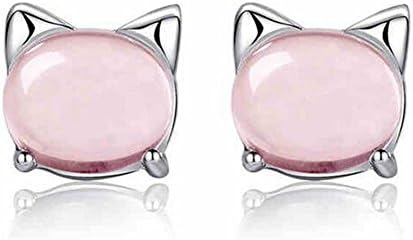 Henai Fashion Quartz Rose Quartz Cute Cat Ear Stud Earrings