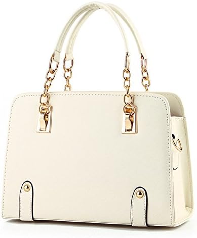 LIZHIGU Womens Leather Top-handle Handbags Zipper Shoulder Bag Simple Satchel Tote Purse White