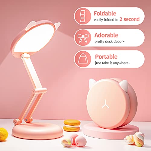 Cute Desk Lamp for Kids, LED Desk Lamp USB Charging & Stepless Dimming, Small Desk Lamp +Portable Foldable Rechargeable, LED Desk Lamps for Home Office, Kids Desk Lamp Touch Control, Pink Desk Lamp