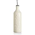 Sweejar Large Olive Oil Dispenser Bottle with Spout, 24 Oz Ceramic Oil Dispenser for Kitchen, Relief Opaque Oil Cruet, Oil Container for Cooking, EVOO, Avocado Oil, Vinegar, Pack of 1 (Beige)