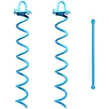 Spiral Ground Anchor, 16 Inches, 2-Pack Kit, with Torque Bar and Carrying Sack, Folding Ring for Securing Tents, Canopies, Tarps, Trampoline, Swing Sets, Solid Steel Earth Auger