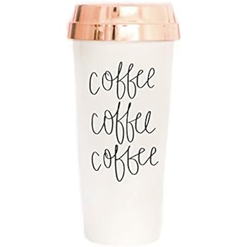Coffee Coffee Coffee Travel Mug | Rose Gold Lid Plastic Tumbler Coffee Lover Gift Plastic Travel Mug Commuter Plastic Tumbler Novelty Travel Mug Insulated Coffee Cups Hot Tea Gifts Hot Tea Travel Cup