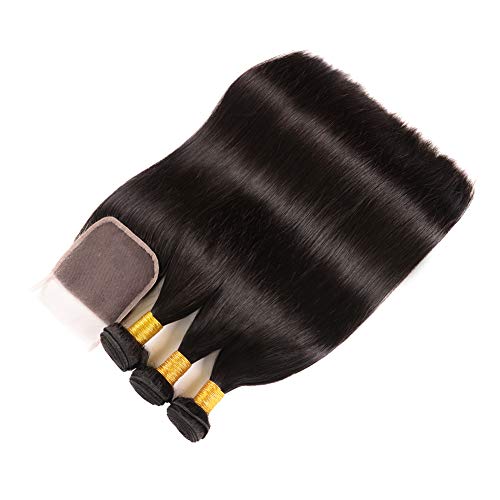 Huarisi-Brazilian-Virgin-Straight-Hair-with-Closure-Free-Part-3-Bundles-Short-Human-Hair-Weaves-4x4-Lace-Closure-Natural-Color-Double-Weft-12-14-16-and-10-Inches