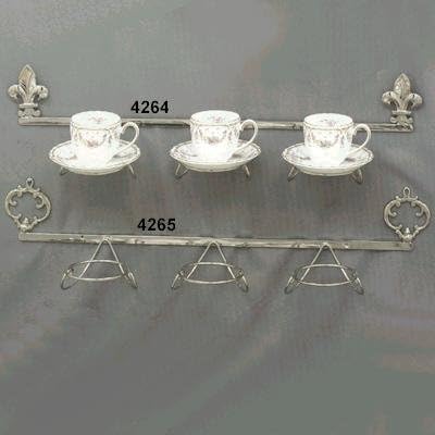 Nickel Fleur de Lis Triple Hanging Cup and Saucer Holder (Shown as 4264) Set of 2