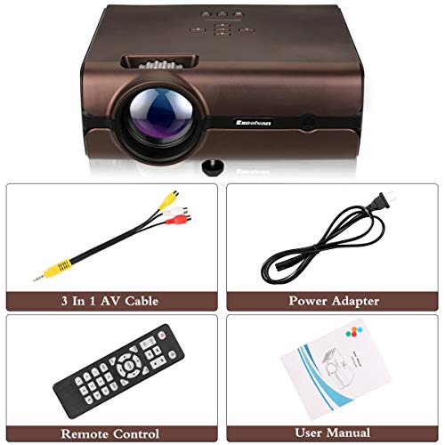 Mini Movie Projector, Excelvan +70% Brighter Lumens Video Projector Portable Multimedia 1080P Supported, Compatible with HDMI, USB, VGA, AV, SD Card, Fire TV Stick, PS4, Xbox(Brown)