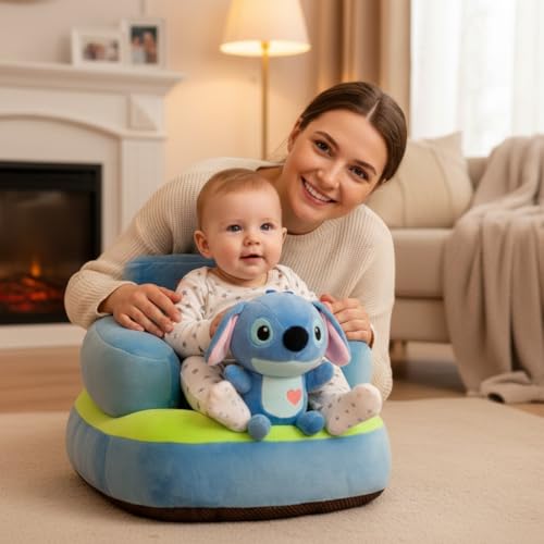 MONAMORE Baby Sofa Seat for Sitting Support, Plush Infant Floor Seat Chair with Backrest & Safety Cushion, Soft Toddler Learning Sitting Trainer, Cartoon Baby Couch, Blue Green