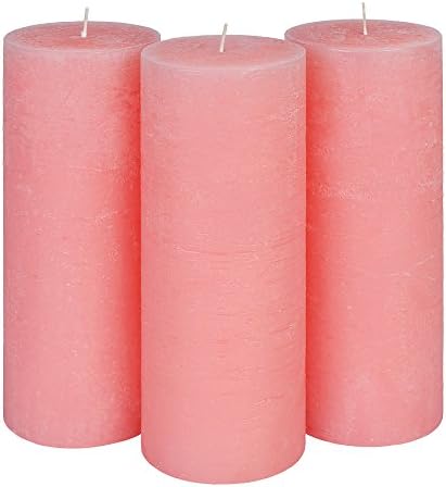 Candle Atelier Shell Pink 3" x 7.5" Handmade Pillar Candles, Fragrance-free, Set of 3
