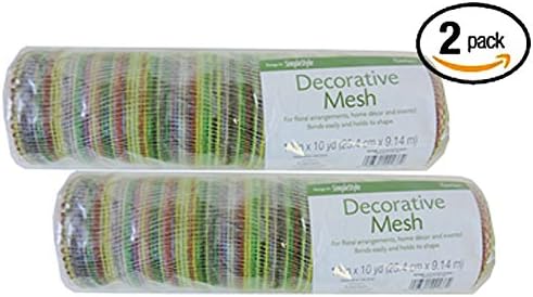 2 Pack FloraCraft Rainbow BoHo Hippie Stripe Green 10 inch X 10 Yards Decorative Mesh Net