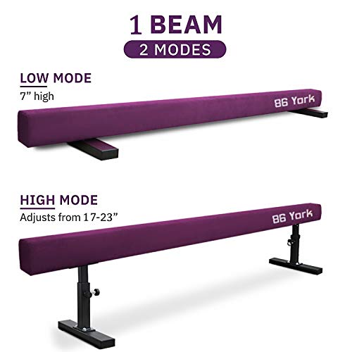 86 York Upgrade Adjustable Balance Beam Gymnastics for Home 8 ft Long Equipment for Kids Tumbling (Purple)