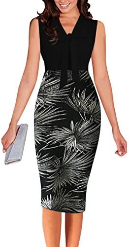 LECHEERS Women Sleeveless Bodycon Elegant Formal Business Pencil Dress Black M
