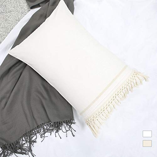 YINFUNG Tassel Pillow Shams King Boho Macrame Ivory Pillowcase Set of 2 Fringe Cream Off White Beige Cute Elegant Crochet Pretty 100% Cotton Romantic 20x36