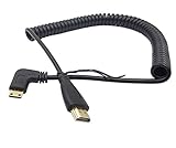 Angle 90 Degree&nbsp;Mini HDMI to HDMI,SinLoon Right Angled Mini-HDMI Male to HDMI Male&nbsp;Gold Plated&nbsp;Converter Adapter&nbsp;Coiled Spiral&nbsp;Cable,Support 3D, 1080P,1.5~10 Feet（90Mini-HDMI&nbsp;Black）