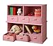 Badger Basket Stackable Toy Storage Organizer - 5-Shelf Modular Unit with 3 Removable Fabric Bins, Solid Panel Construction, Expandable Design for Toys and Crafts - Pink