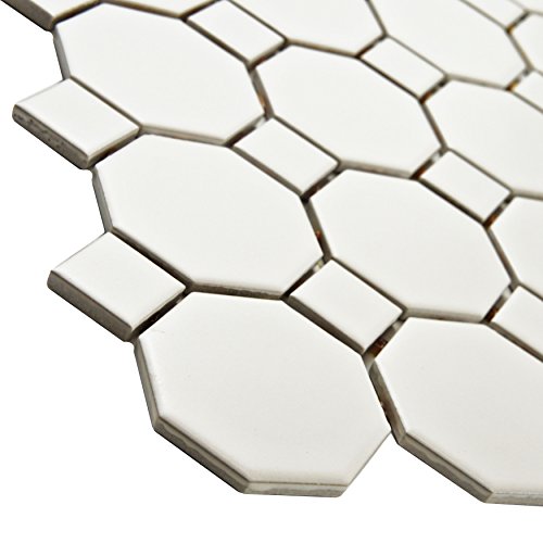 SomerTile FXLMOWWT Retro Octagon Porcelain Floor and Wall Tile, 11.5" x