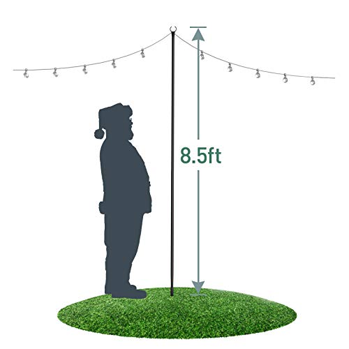 Holiday Styling String Light Poles for Outdoors (1 x 9ft) Push Down Middle to Stay Strong Straight and Sturdy with LED Hanging Solar Bulbs for House Garden Cafe Wedding Party