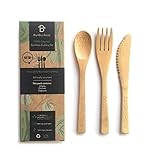 BamBoo Roots Bamboo Cutlery, Utensils 6-Pack, 6 Inches – 100% Organic Bamboo, Reusable, Biodegradable, BPA Free – Includes Two Forks, Two Spoons, Two Knives – Great for Camping and at Home