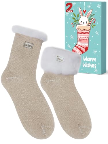 Kuschelsocken Damen Weihnachtsgeschenke Für Frauen Mama: Thermosocken Wollsocken Dicke Socken Damen 39-42 Flauschige Socken Bettsocken Wärmesocken, Adventskalender Geschenke Für Frauen Weihnachten