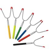 Telescoping Marhmallow Roasting Sticks – 6 Pack for Kid – Safe Hot Dog BBQ Fork for Fire Pit, Camping, Campfire, Bonfire & Outdoor Cookware
