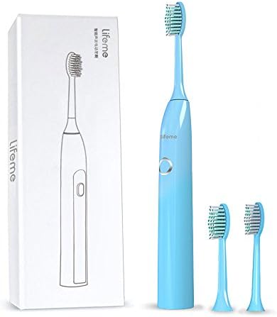Rechargeable Electric Toothbrush Clean as Dentist 6 Hours Charge Last for 100 Days Use with 2 Replacement Heads Waterproof Sonicare Electric Toothbrush Lifeme ZR101 (Blue)