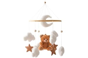 wefenad Flannel Brown Bear Music Crib Bell (decorated with moon clouds and brown stars) e-0