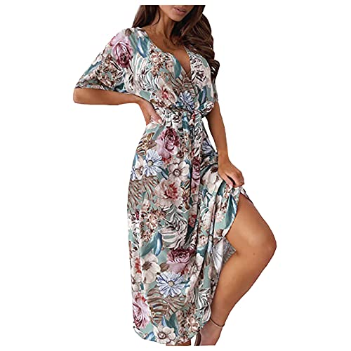 Women Short Sleeve Maxi Bridal Shower Dress Spaghetti Strap Off