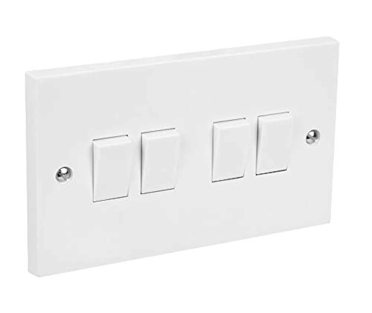 Invero 4 Gang 2 Way Electric Wall Light Switch White Rocker Standard Square 10 Amp Power for two-way control 30W