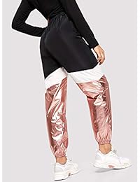 Romwe - Pantalones de chándal para mujer con contraste metálico