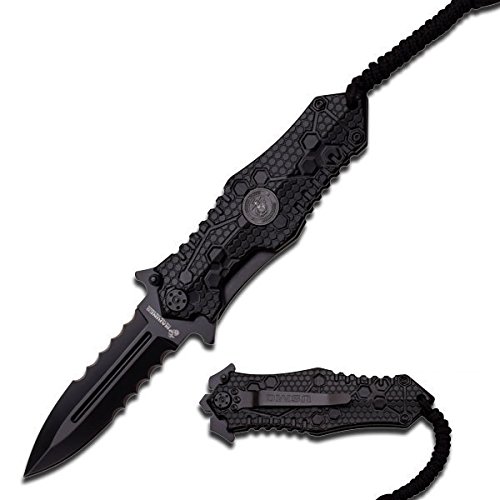 Master Cutlery M-A1037BKCS Marine 5" Closed Half Serrated Black Blade Folder Black Aluminum Handle