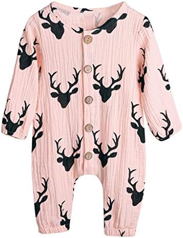 Hengzi Tops Suit for Infant Baby, Christmas Party Long Sleeve Fawn Christmas Cotton and Linen Jumpsuit
