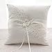 GuiHe Lace Pearl Ivory Satin Flower Wedding Ring Bearer Pillow 8.2Inch x 8.2 Inch for Wedding Decorative