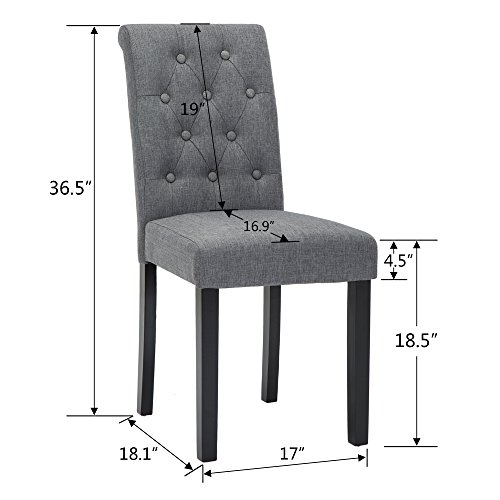Set of 6 Upholstered Fabric Dining Chairs with Button-Tufted Details (Gray)