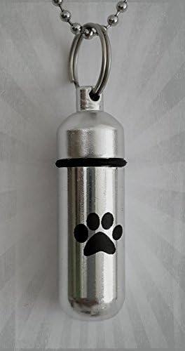 Pet/Dog/Cat - Personal CREMATION URN Keepsake with Large ENGRAVED PAW - Includes Velvet Pouch, Ball-Chain & Fill Kit