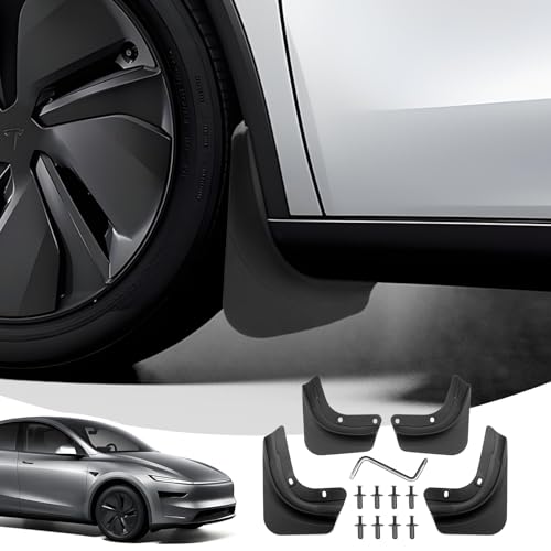 LANGBEAN Mudflaps for Tesla Model Y Juniper 2025 2026 2027, 4pcs Front and Rear Mudflaps with Mounting Screws, Splash Guard Accessories No Need to Drill [Not for Standard]