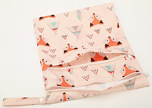 Wet Dry Bag Baby Cloth Diaper Nappy Bag Reusable with Two Zippered Pockets (Baby Fox)