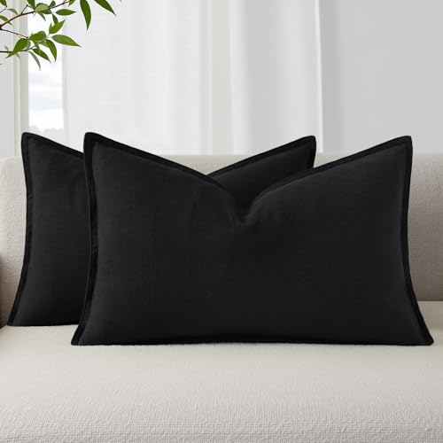 decorUhome Black Linen Throw Pillow Covers