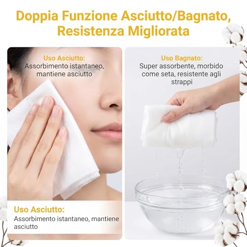 FiorDior Disposable Face Towels 100% Cotton, 300 Pieces 20 x 20 cm, 75 g/m², Dry Wipes with Pearl Texture, Soft and Durable, Fragrance Free, Dry or Wet Use