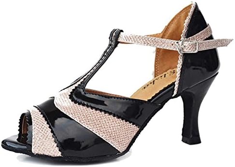 women high heel sandals salsa latin samba tango ballroom leather suede soft soles buckle t-strap dance shoes black