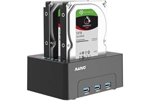 MAIWO Dual Bay Hard Drive Docking Station with Offline Clone for 2.5 3.5 Inch SATA HDD SSD, 3X USB 3.0 Hub Extension, 36TB Capacity, External Hard Drive Duplicator Cloner