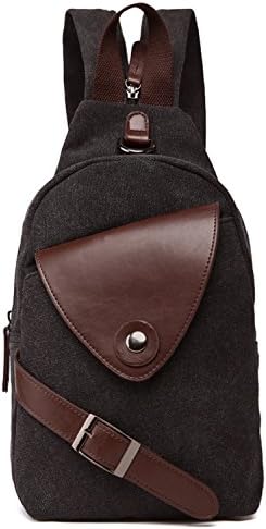 Seamand Canvas and Leather Chest Bag Shoulder Bag Messanger Backpack Black