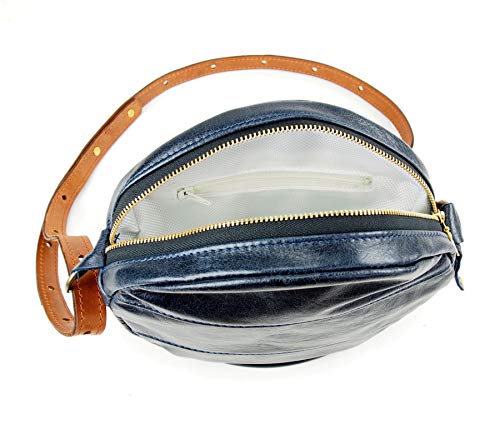 Leather Navy Blue Crossbody Round Canteen Purse