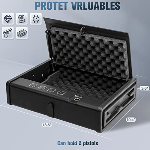 HARDROCK Biometric Gun Safe for Quick-Access Pistols Safe,Firearm Safety Device with Fingerprint Lock or Digital Key Pad for 2 Guns and More,Smart Handgun Safe Gun Lock Box for Home Bedside Car