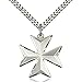 Sterling Silver Maltese Cross Pendant 7/8 X 7/8 inches with Heavy Curb Chain