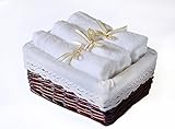 6 Organic Bamboo Baby Washcloths/Towels with Bamboo Basket - Hypoallergenic and Extra Soft - for Sensitive Skin and Skin Care - for Bath/Bathroom/Shower and Housewarming - By Soft Cheek